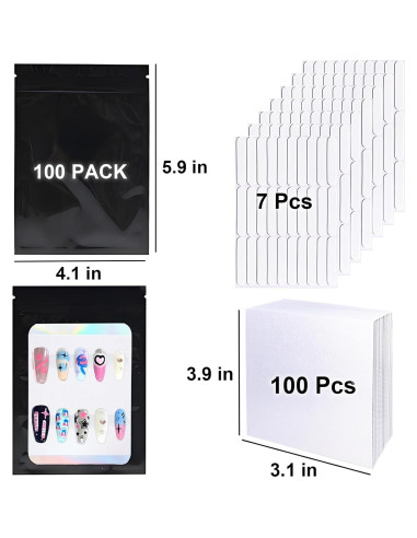 100 Bolsas Holográficas para Uñas Postizas Sawvolker 10.5x15cm