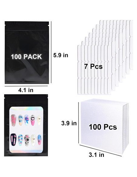 100 Bolsas Holográficas para Uñas Postizas Sawvolker 10.5x15cm