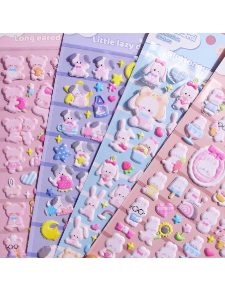 Pegatinas de Animales Puffy Sisiper 3D Reutilizables 4 Hojas