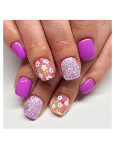 24 Uñas Postizas Cortas Cuadradas ASABITE Flores Moradas