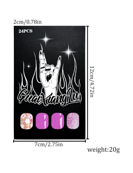 24 Uñas Postizas Cortas Cuadradas ASABITE Flores Moradas