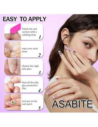 24 Uñas Postizas Cortas Cuadradas ASABITE Flores Moradas