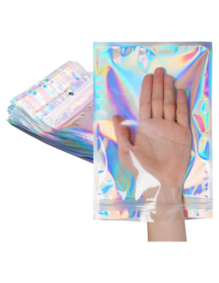 50 Bolsas de Aluminio Hmxpls Reutilizables 15x22 cm Holográfico