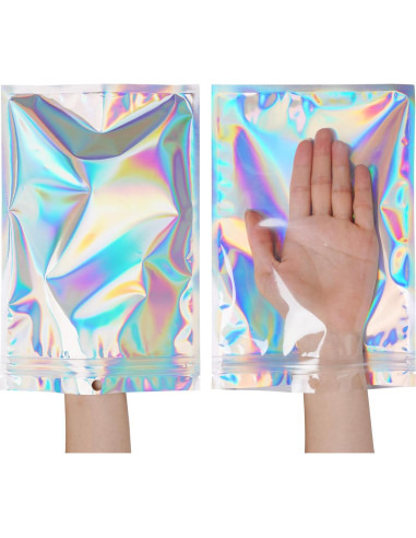 50 Bolsas de Aluminio Hmxpls Reutilizables 15x22 cm Holográfico