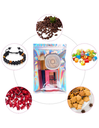 50 Bolsas de Aluminio Hmxpls Reutilizables 15x22 cm Holográfico