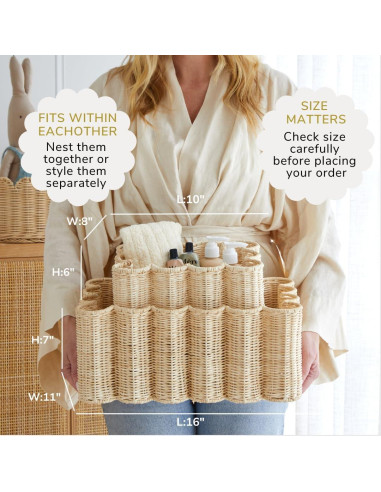 Conjunto de Cestas de Almacenamiento BEBE BASK - 2 Piezas - Ratán Natural