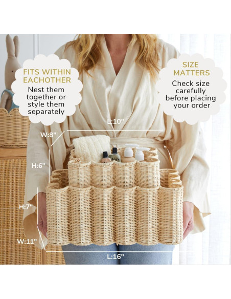Conjunto de Cestas de Almacenamiento BEBE BASK - 2 Piezas - Ratán Natural