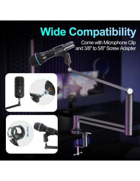 Brazo de Boom Soporte de Micrófono Aluminio Negro SC-01-5Z