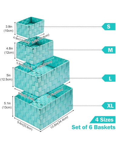 Set de 6 Cestas de Almacenamiento Tejidas Uvellgift Aqua