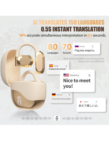 Auriculares Inalámbricos Bluetooth AI Traducción 144 Idiomas Beige