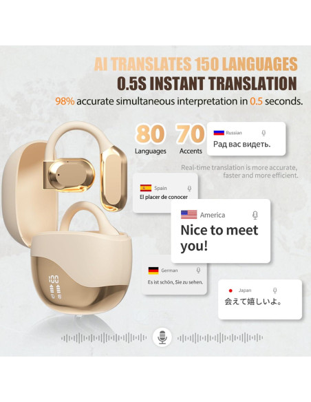 Auriculares Inalámbricos Bluetooth AI Traducción 144 Idiomas Beige