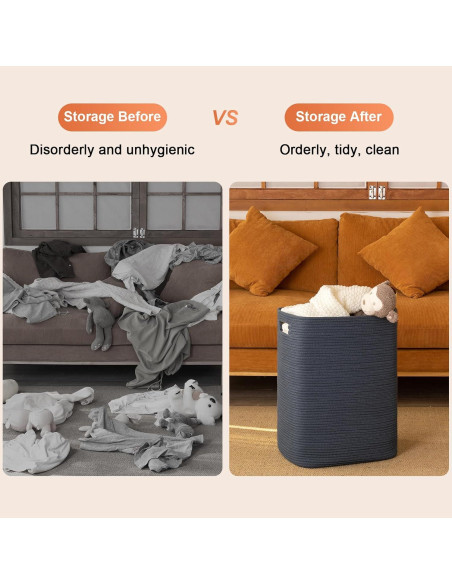 Cesta de Ropa Grande OIAHOMY Algodón 76L Azul 40.6x33x55.9cm