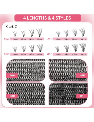 Extensiones de Pestañas Wispy FONXJE 640PCS C Curl 10-16mm