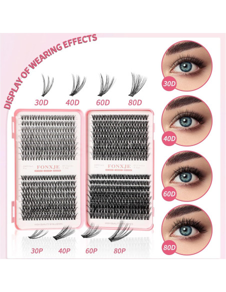 Extensiones de Pestañas Wispy FONXJE 640PCS C Curl 10-16mm