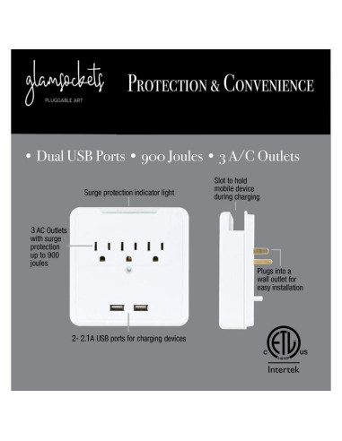 Glamsockets Protector de Sobretensión Decorativo USB 3 Salidas