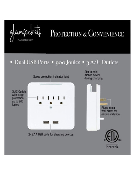 Glamsockets Protector de Sobretensión Decorativo USB 3 Salidas