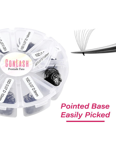 Extensiones de Pestañas GON 1000 Fans 3D Curva CC 9-16mm