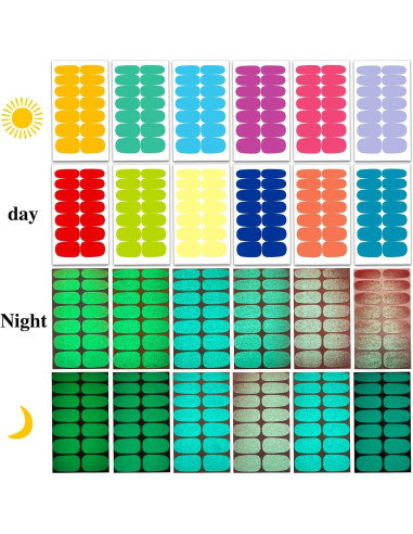 12 Hojas Stickers de Uñas Fluorescentes YECIRALA 168 Pcs