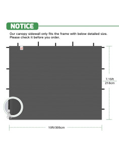 Pared Lateral Impermeable Acepic para Carpa Plegable 3.05x2.18m 2