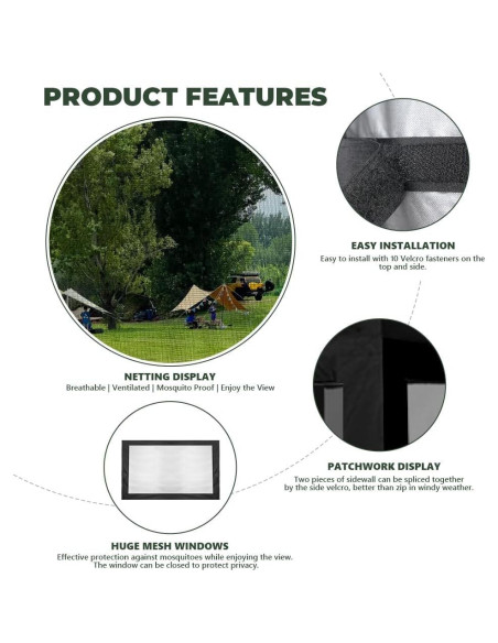 Pared Lateral de Malla MordenApe para Carpa 3x3m con Ventanas