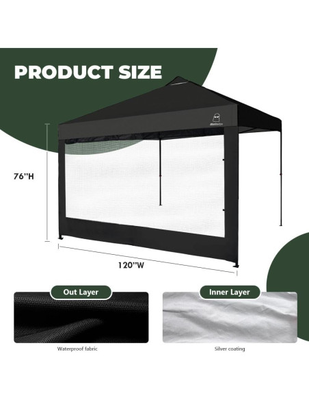 Pared Lateral de Malla MordenApe para Carpa 3x3m con Ventanas