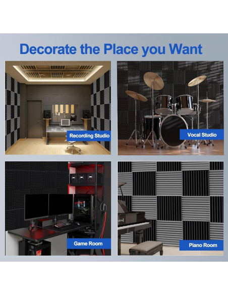 Paneles de Espuma Acústica Earppie 12PCS 5.08cm Negro