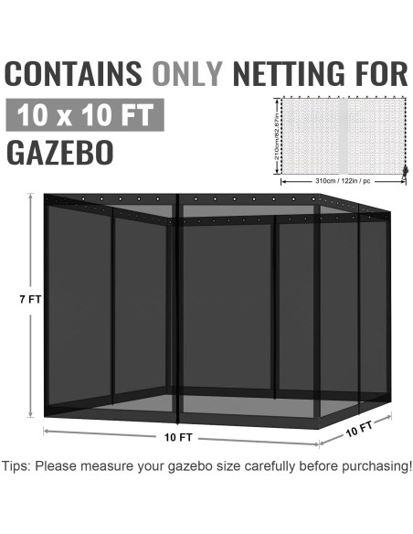 COWVIE Pantalla de Reemplazo para Gazebo 3m x 3m con Doble Cremallera