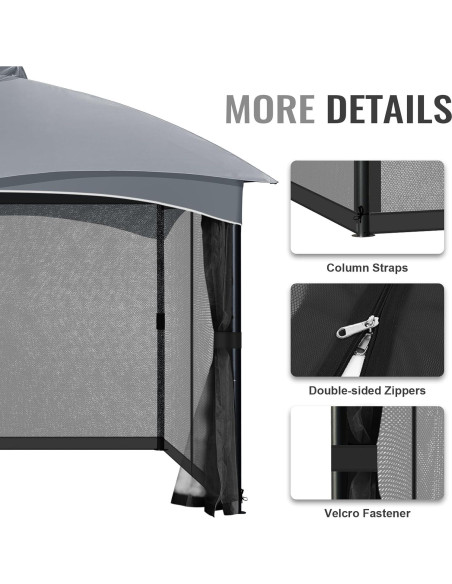 COWVIE Pantalla de Reemplazo para Gazebo 3m x 3m con Doble Cremallera