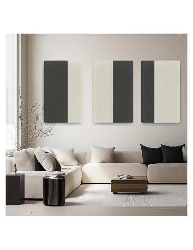 Paquete de 3 Paneles Acústicos de Tela Cosidos 90x60 cm Gris