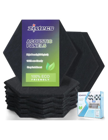 Paneles Acústicos Hexagonales ZIMECS Negros 12 Pzs 30.48x25.4cm
