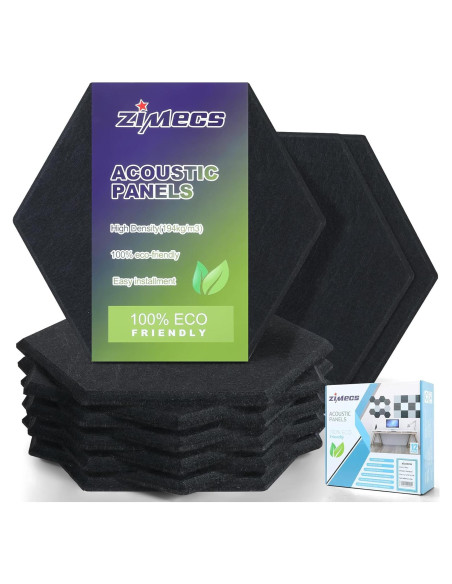 Paneles Acústicos Hexagonales ZIMECS Negros 12 Pzs 30.48x25.4cm