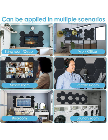 Paneles Acústicos Hexagonales ZIMECS Negros 12 Pzs 30.48x25.4cm