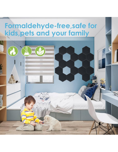 Paneles Acústicos Hexagonales ZIMECS Negros 12 Pzs 30.48x25.4cm