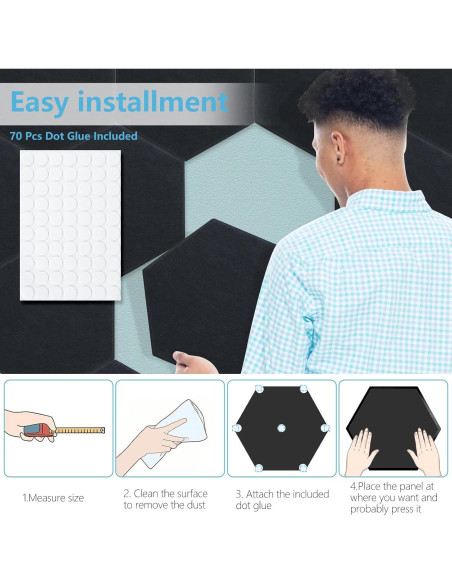 Paneles Acústicos Hexagonales ZIMECS Negros 12 Pzs 30.48x25.4cm