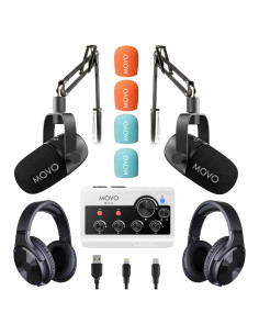 Kit de Podcast Movo PodPro-AH con 2 Micrófonos y Auriculares