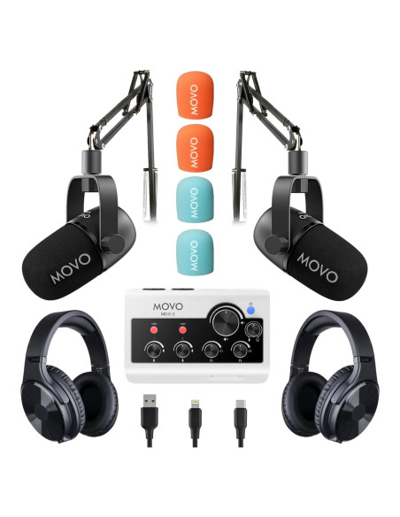 Kit de Podcast Movo PodPro-AH con 2 Micrófonos y Auriculares