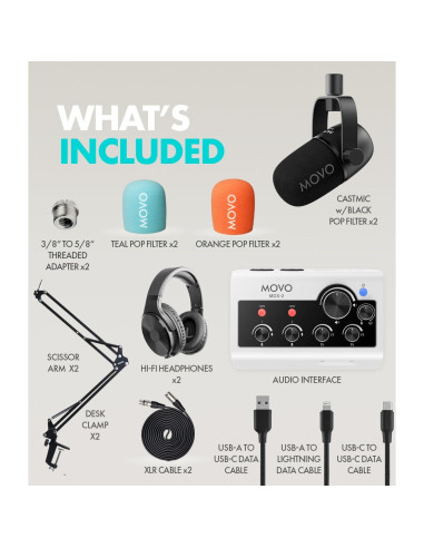 Kit de Podcast Movo PodPro-AH con 2 Micrófonos y Auriculares