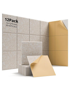 Paquete de 12 Paneles Acústicos Beige 30.48x30.48cm Autoadhesivos