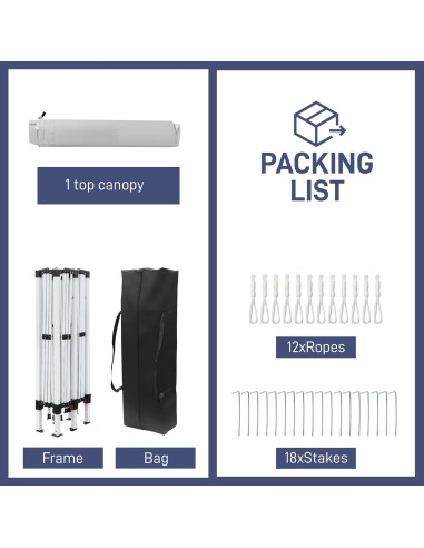 Carpa Plegable 3x6m ANTSKU Blanca con Protección UV y Ajustable