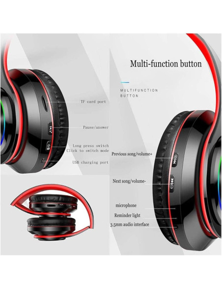 Auriculares Bluetooth E-Greetshopping B39 con LED y micrófono Auriculares Bluetooth E-Greetshopping B39 con LED y micrófono