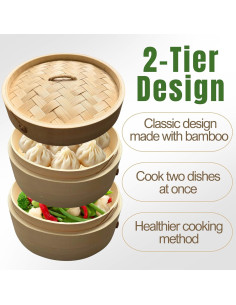 Cestas de Vapor de Bambú 2 Niveles THY Collectibles 18 cm 2