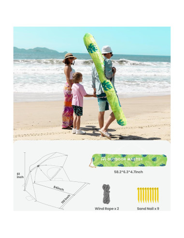 Sombrilla de Playa Pop Up OutdoorMaster 213x279cm UV UPF 50+