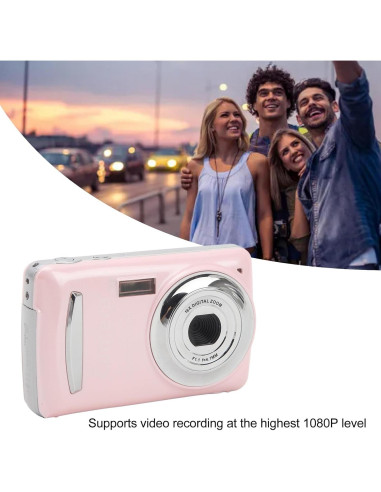 Cámara Digital Pomya 16MP 1080P FHD Rosa con Zoom 16X