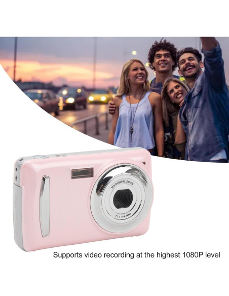 Cámara Digital Pomya 16MP 1080P FHD Rosa con Zoom 16X