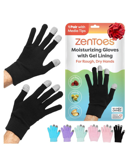 Guantes Hidratantes ZenToes para Manos Secas - Grande, Algodón Negro