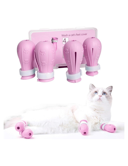 Botas de baño para gatos MSMUOEZ Rosa, silicona ajustable