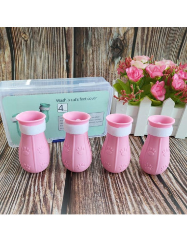 Botas de baño para gatos MSMUOEZ Rosa, silicona ajustable
