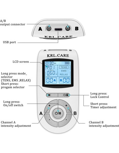 Unidad TENS EMS KRL.CARE Doble Canal 40 Intensidades Masajeador