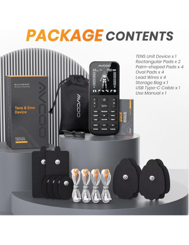 Estimulador Muscular TENS AVCOO 4 Canales 24 Modos Alivio Dolor