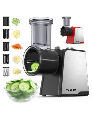 Rallador de Queso Eléctrico VVAKAM 300W 5 Cuchillas Negro